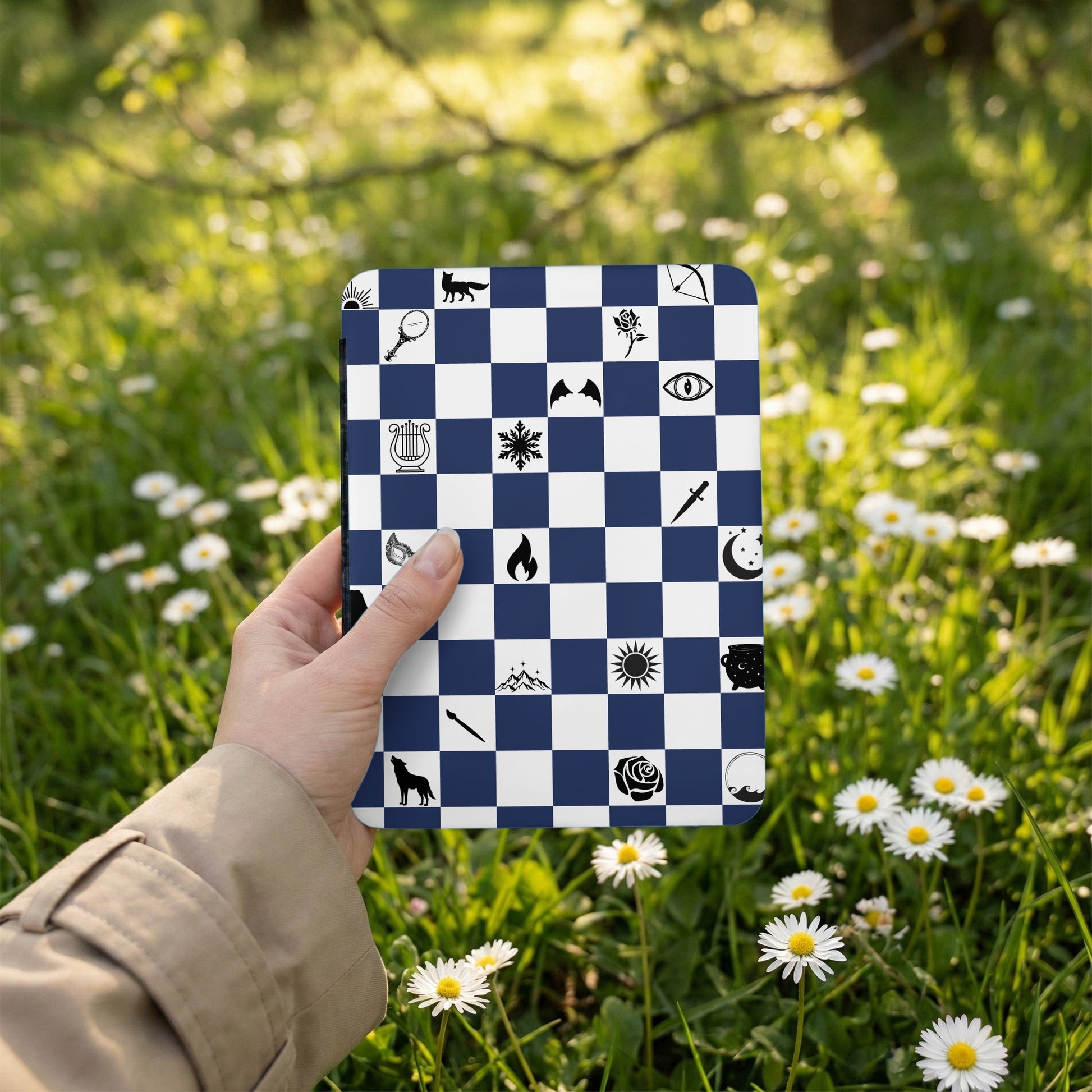Checkerboard pattern mystical icons fantasy symbols product type