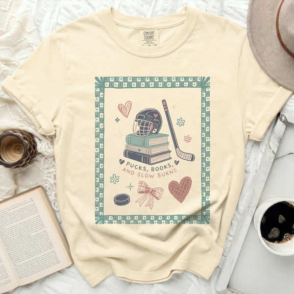 Pucks, Books, Slow Burns Tee in Ivory