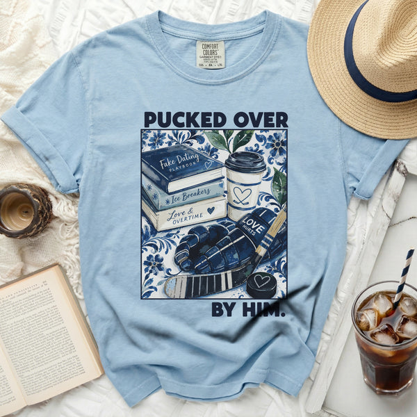 Pucked Over By Him Hockey Tee in Chambray
