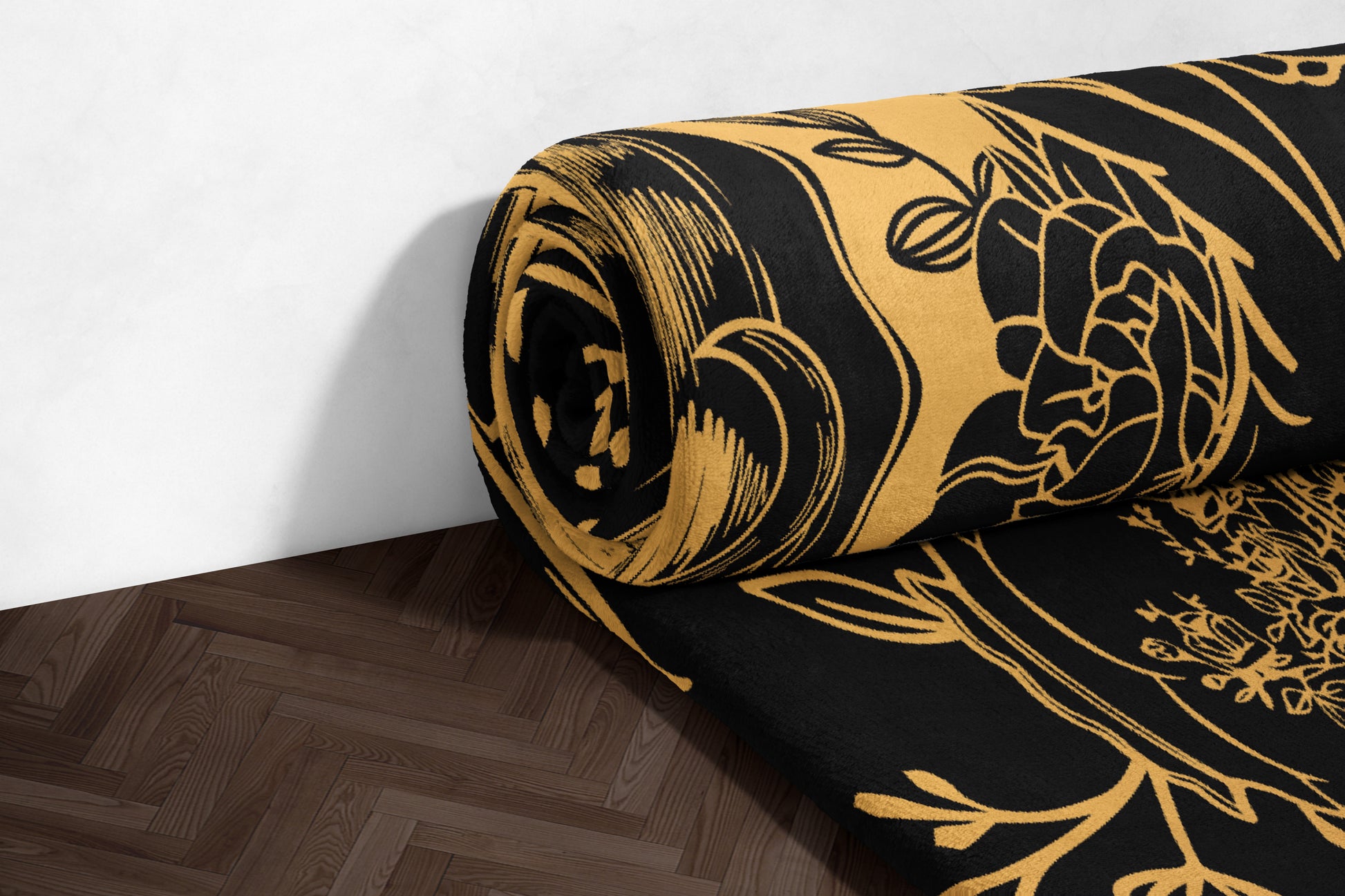 Elegant Floral Black and Gold Rug for Stylish Home Decor