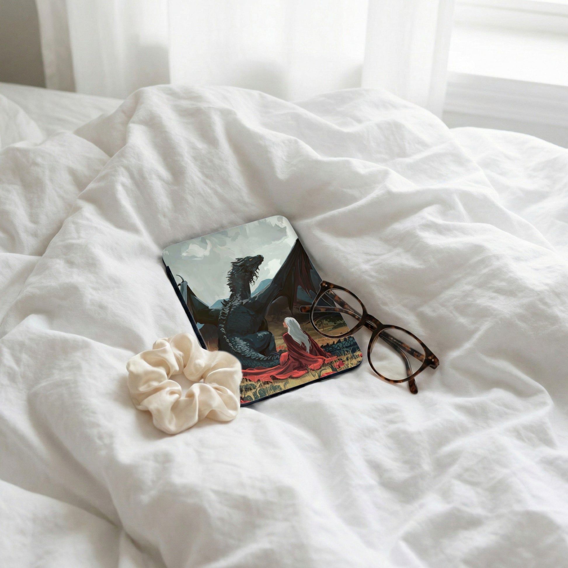 White Haired Figure Red Cloak Black Dragon Mouse Pad