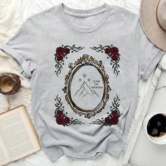 Climb The Mountain Rose Frame Stars Grey Casual T-shirt product type
