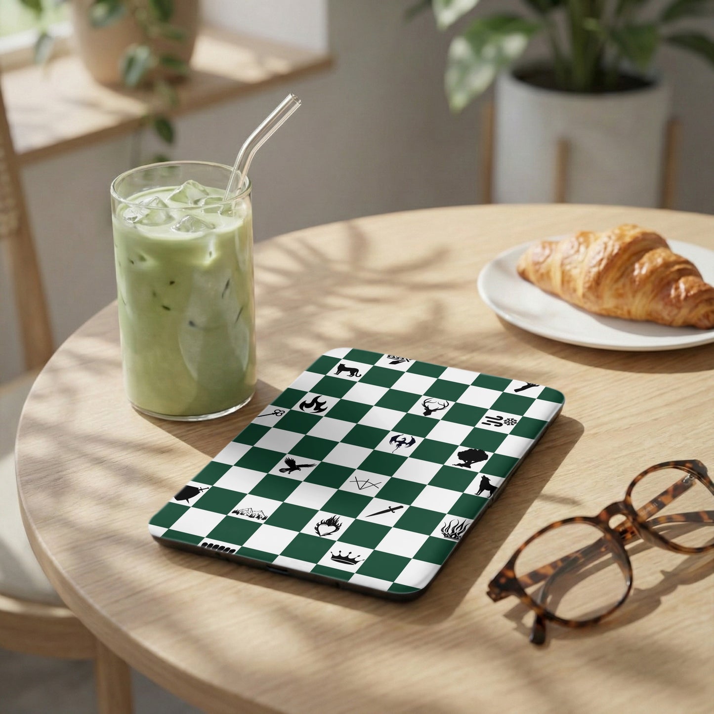 Ancient Symbols Green White Checkerboard Pattern product type