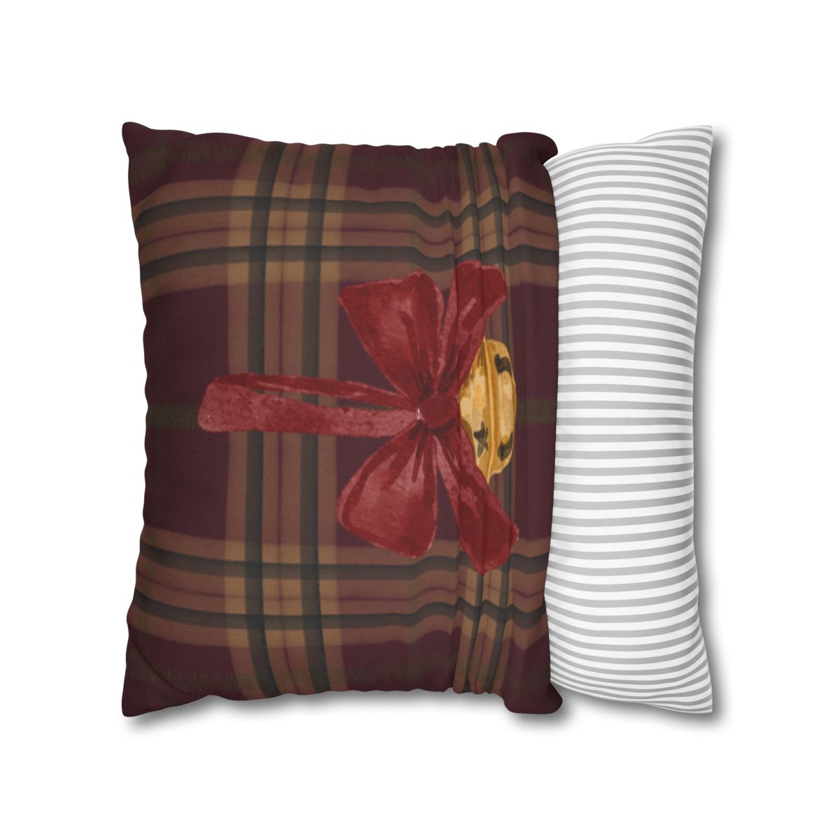 Decorative Throw Pillow with Plaid Design and Red Bow