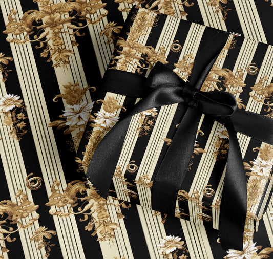 Elegant Striped Floral Patterned Wrapping Paper