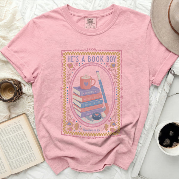 He's A Book Boy Hockey Tee in Blossom
