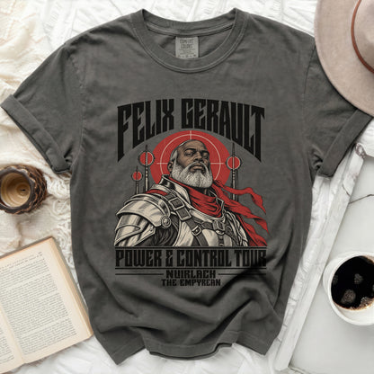 Felix Gerault Power & Control Tour t-shirt with Nurlach The Empyrean graphic.