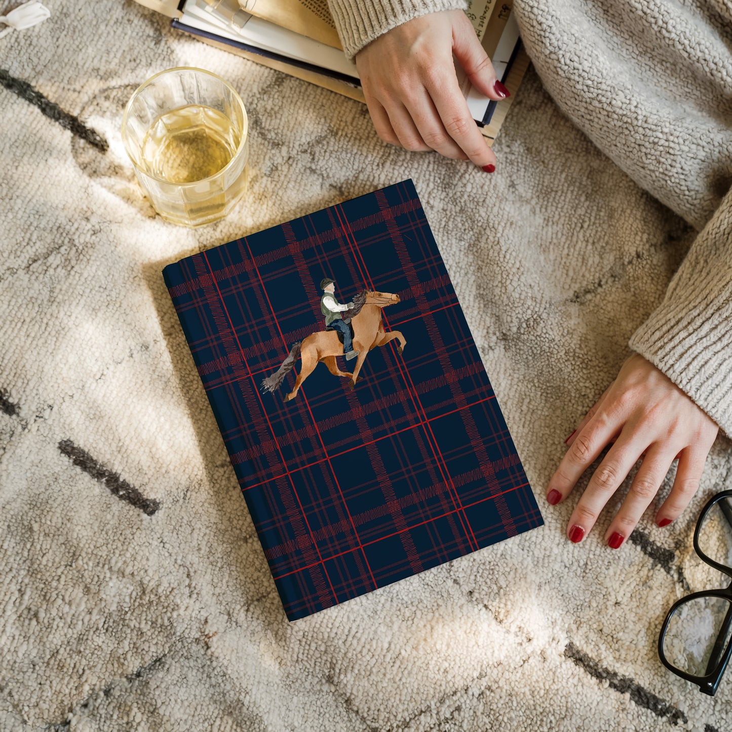 Horse Rider Design on Plaid Cover Notebook
