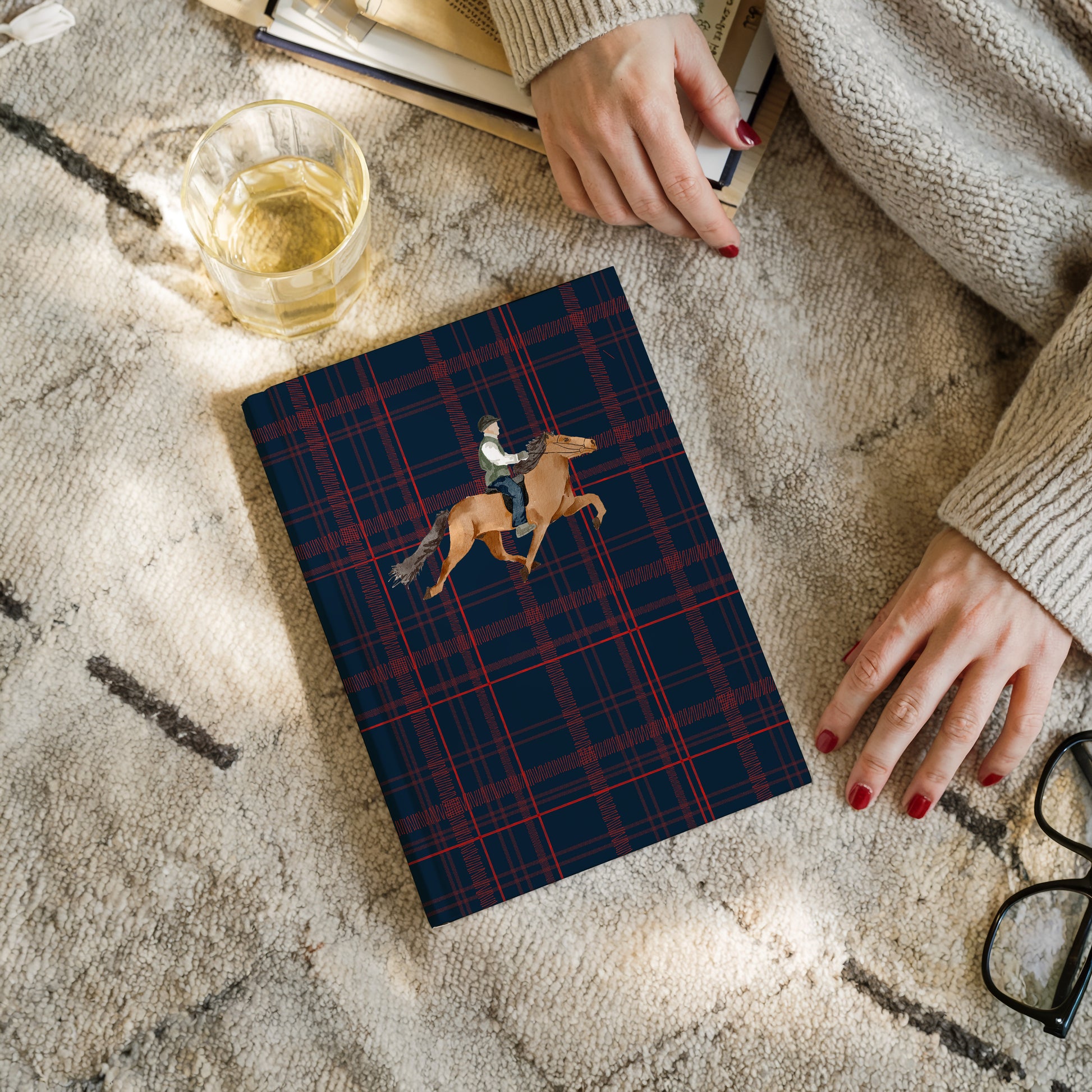 Horse Rider Design on Plaid Cover Notebook