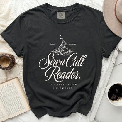 Dark t-shirt with "Siren Call Reader" and a mermaid design.