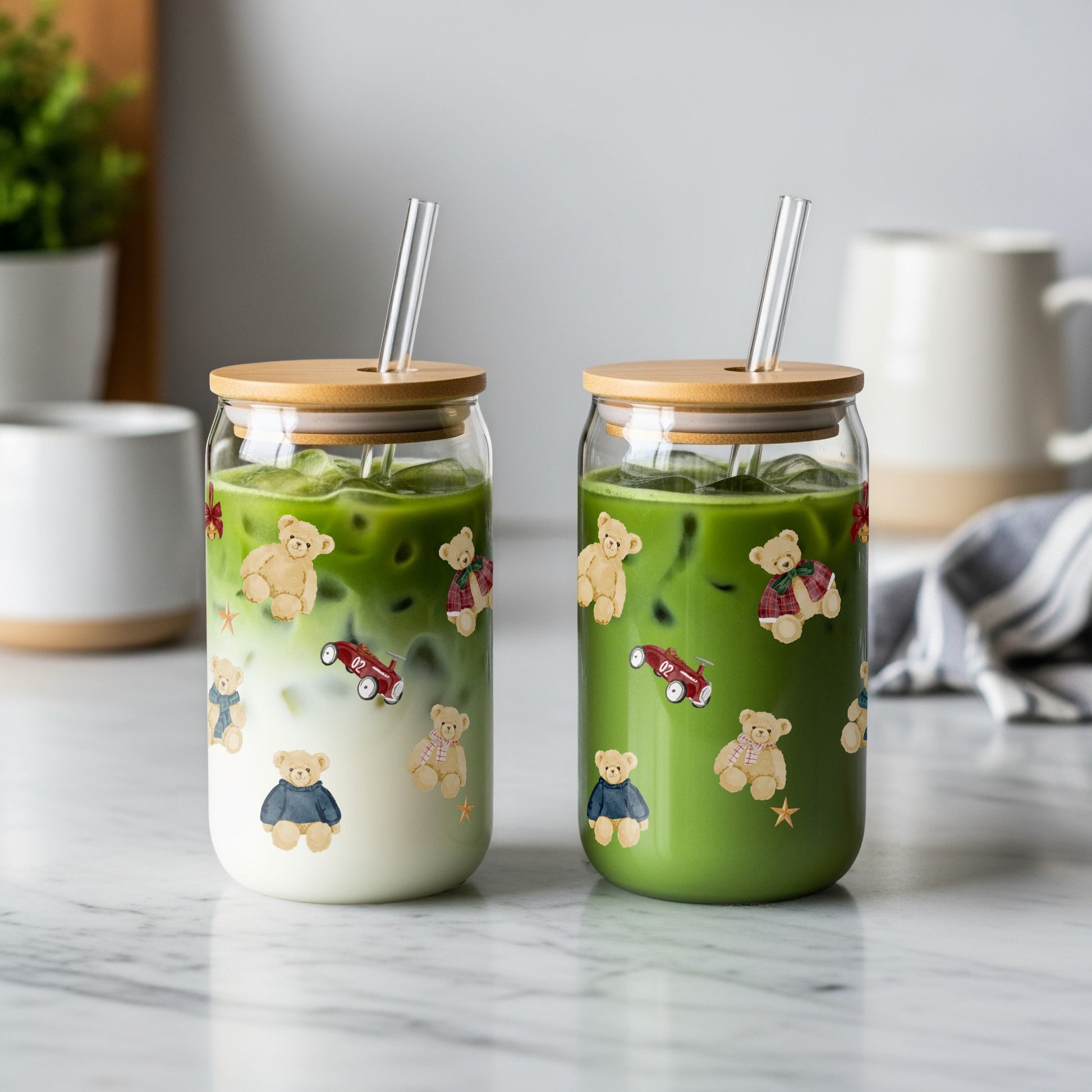 Adorable Bear Design Glass Cups for Beverages and Smoothies