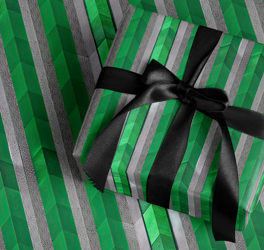 Elegant Black and Green Striped Wrapping Paper Product