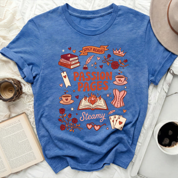 Spicy Reads Passion Pages Tee in Heather True Royal