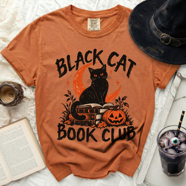 Black Cat Book Club Tee in Yam