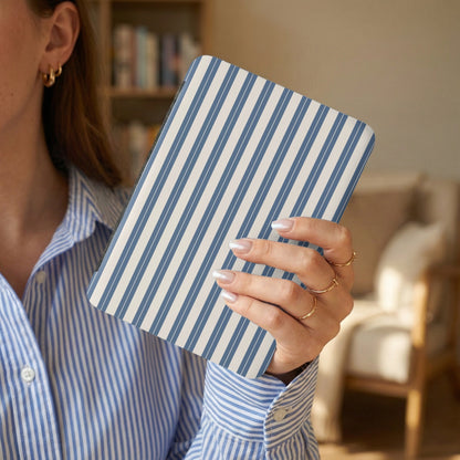 Blue and White Striped Hardcover Journal Notebook