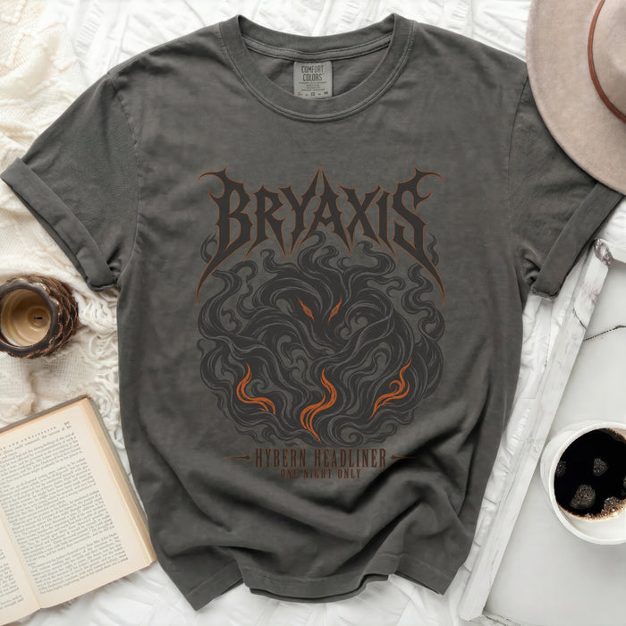 Dark grey t-shirt with "BRYAXIS" and "HYBERN HEADLINER ONE NIGHT ONLY" graphics.