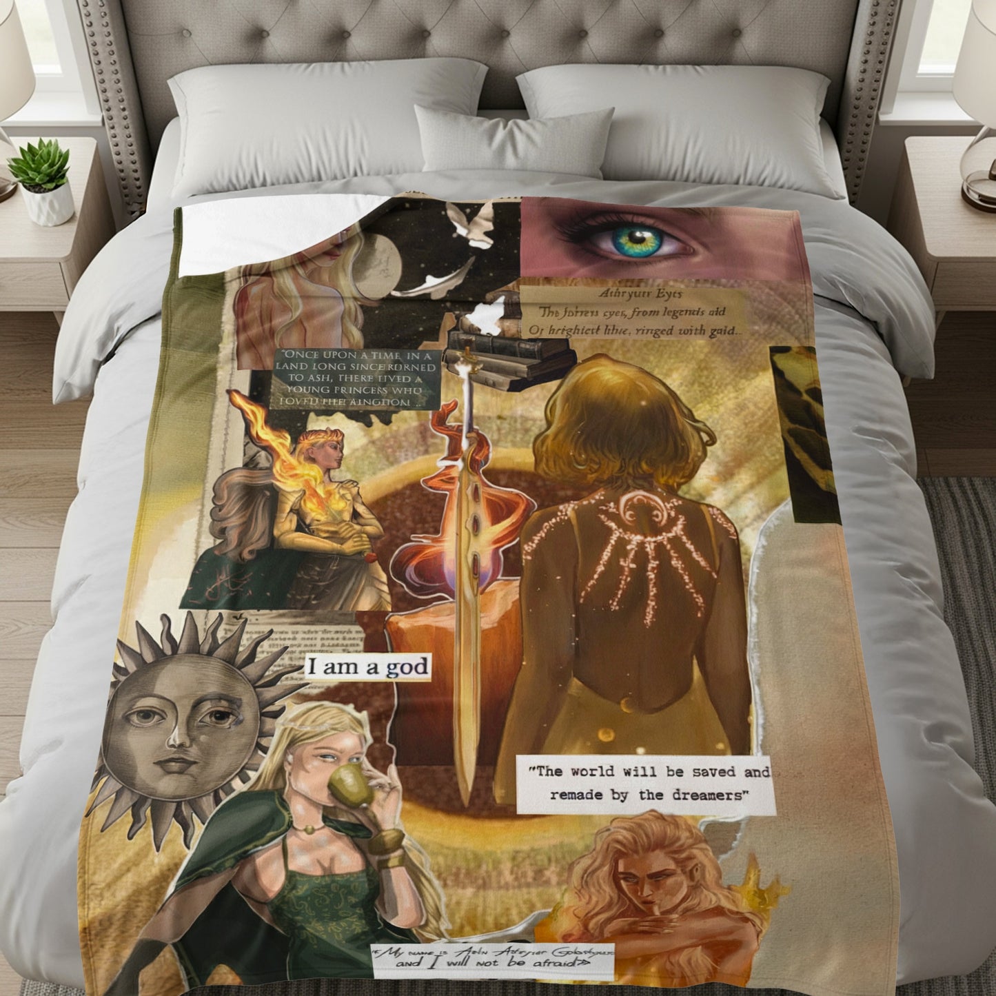 Fantasy Themed Comforter with Artistic Collage Design