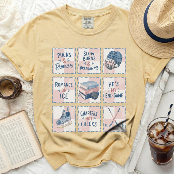 Pucks & Promises Bookish Tee in Butter