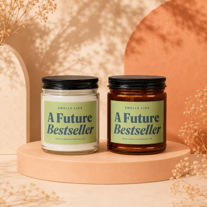 Two candles, one clear and one amber, with "A Future Bestseller" labels.