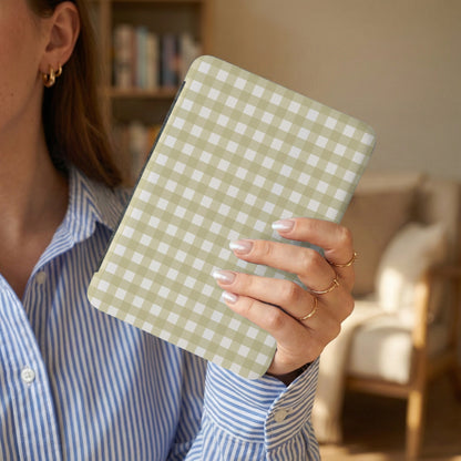 Beige and White Checkered Pattern Tablet Cover