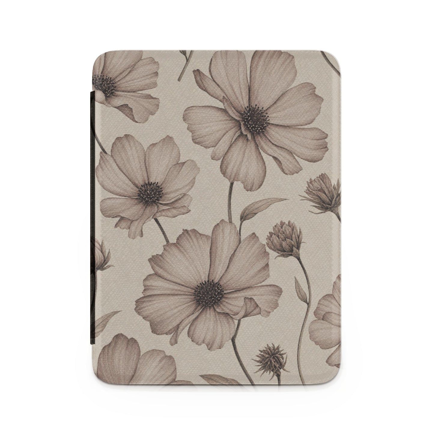 Coversleeve with sepia tone botanical floral sketch pattern on textured background.