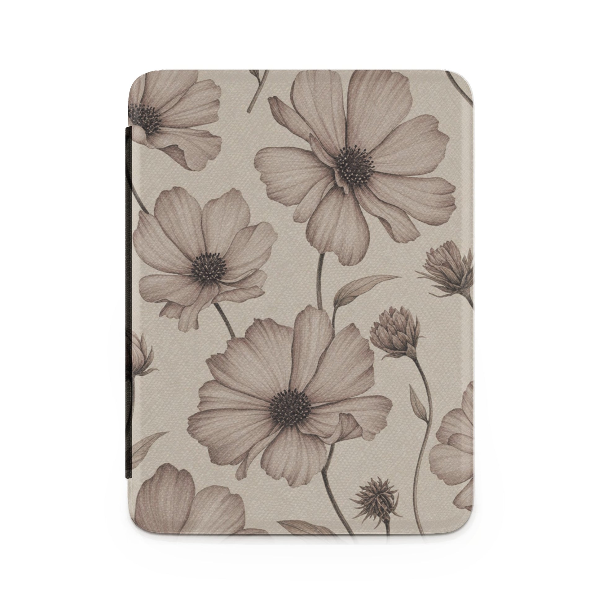 Coversleeve with sepia tone botanical floral sketch pattern on textured background.