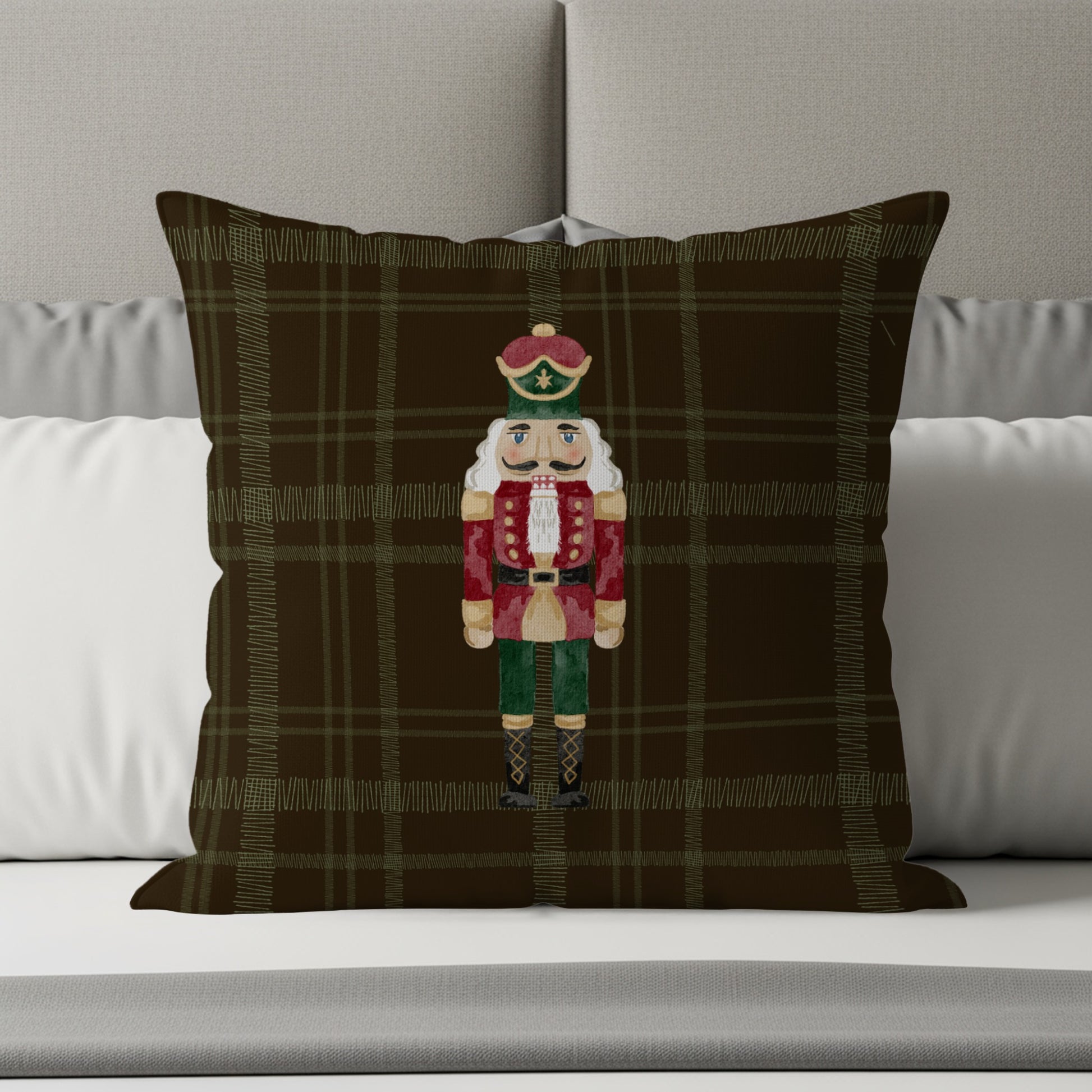 Nutcracker Decorative Cushion with Plaid Design
