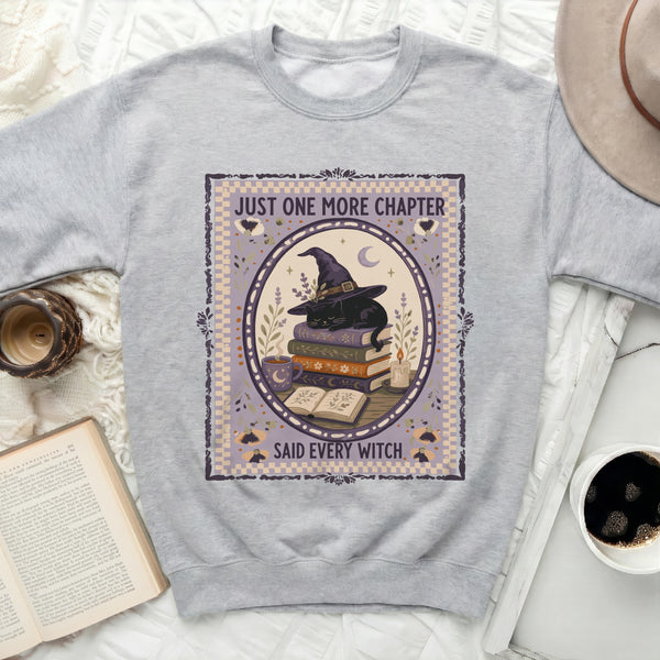 Just One More Chapter Black Cat Sweatshirt in Sport Grey