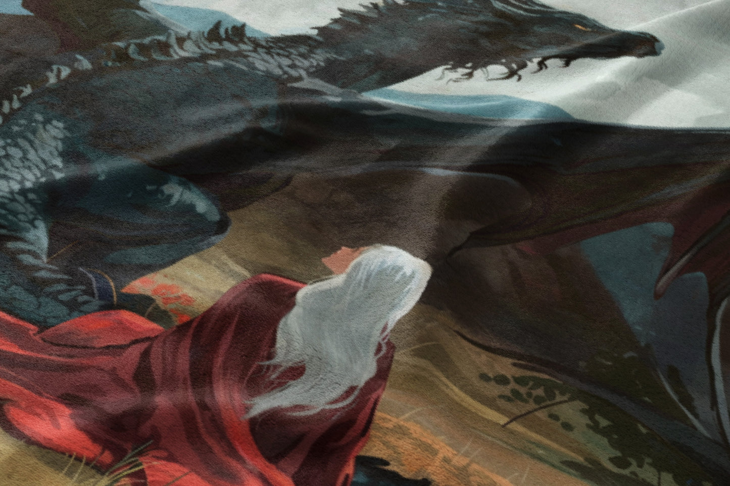 Woman Sitting by Dragon with Windswept Hair product