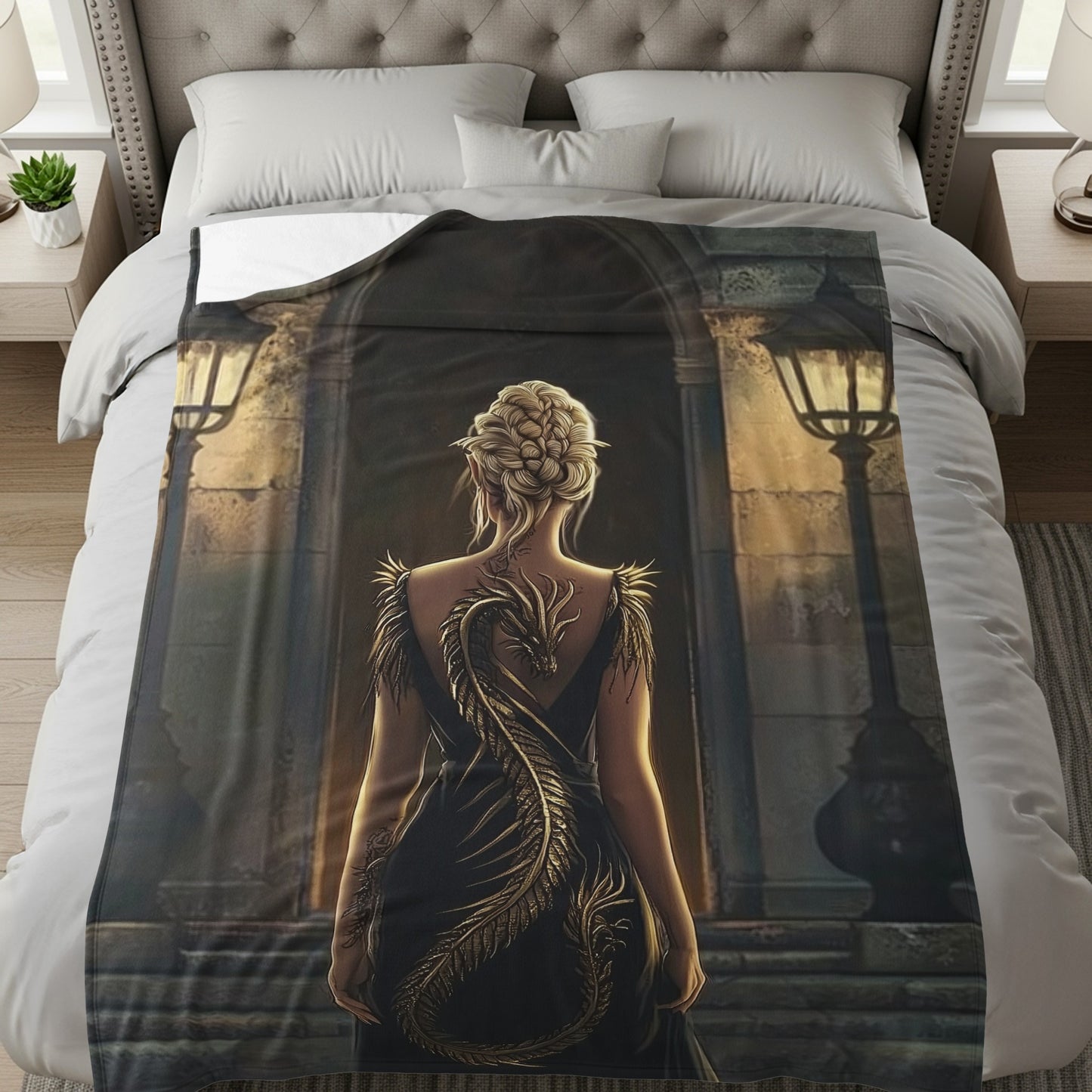 Intricate Dragon Design on Elegant Blanket for Home Decor