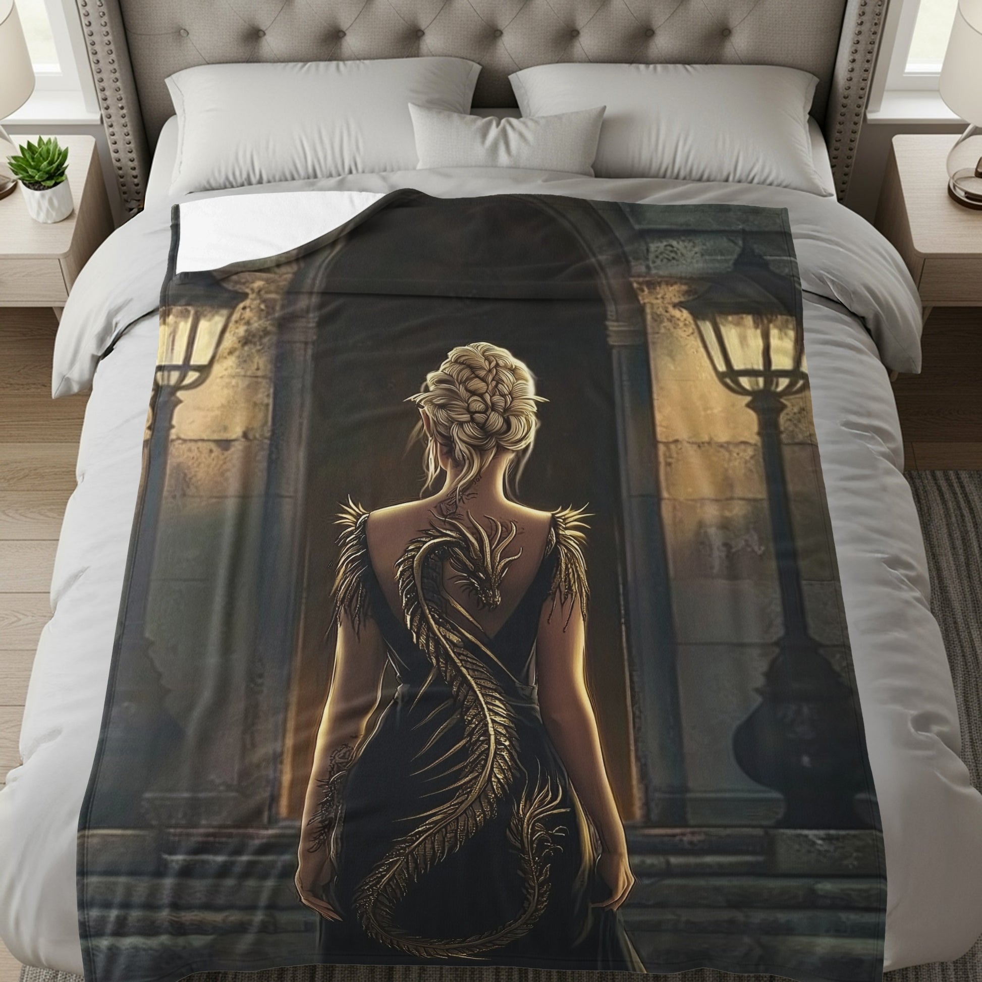 Intricate Dragon Design on Elegant Blanket for Home Decor