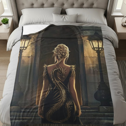 Intricate Dragon Design on Elegant Blanket for Home Decor