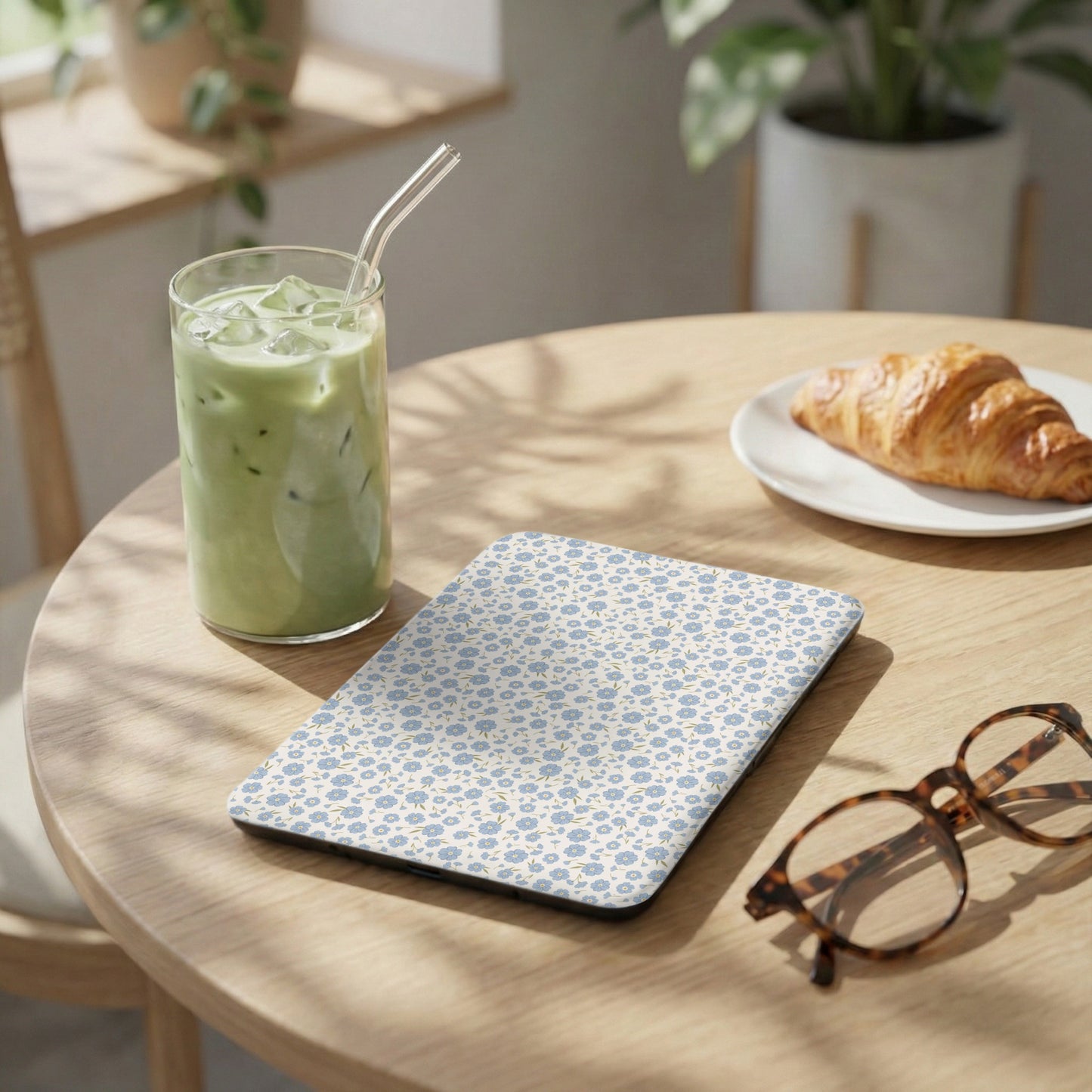 Blue Flower Print Tablet Case Spring Design Cover