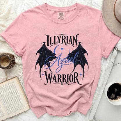Pink shirt with "Illyrian Azriel Warrior" text and wings design.