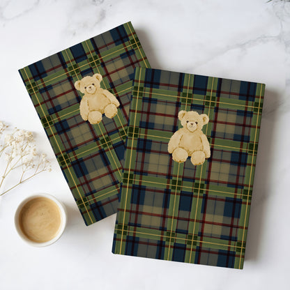 Plaid Notebook with Cute Teddy Bear Design Notebook