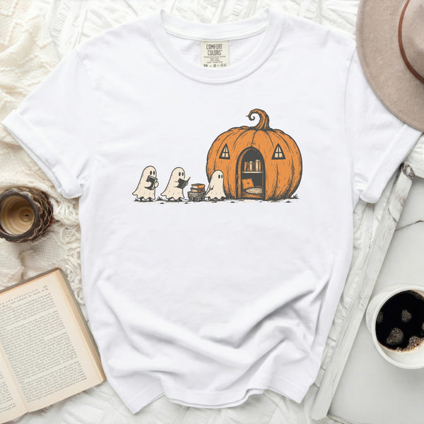 Pumpkin Library Ghost Tee in White