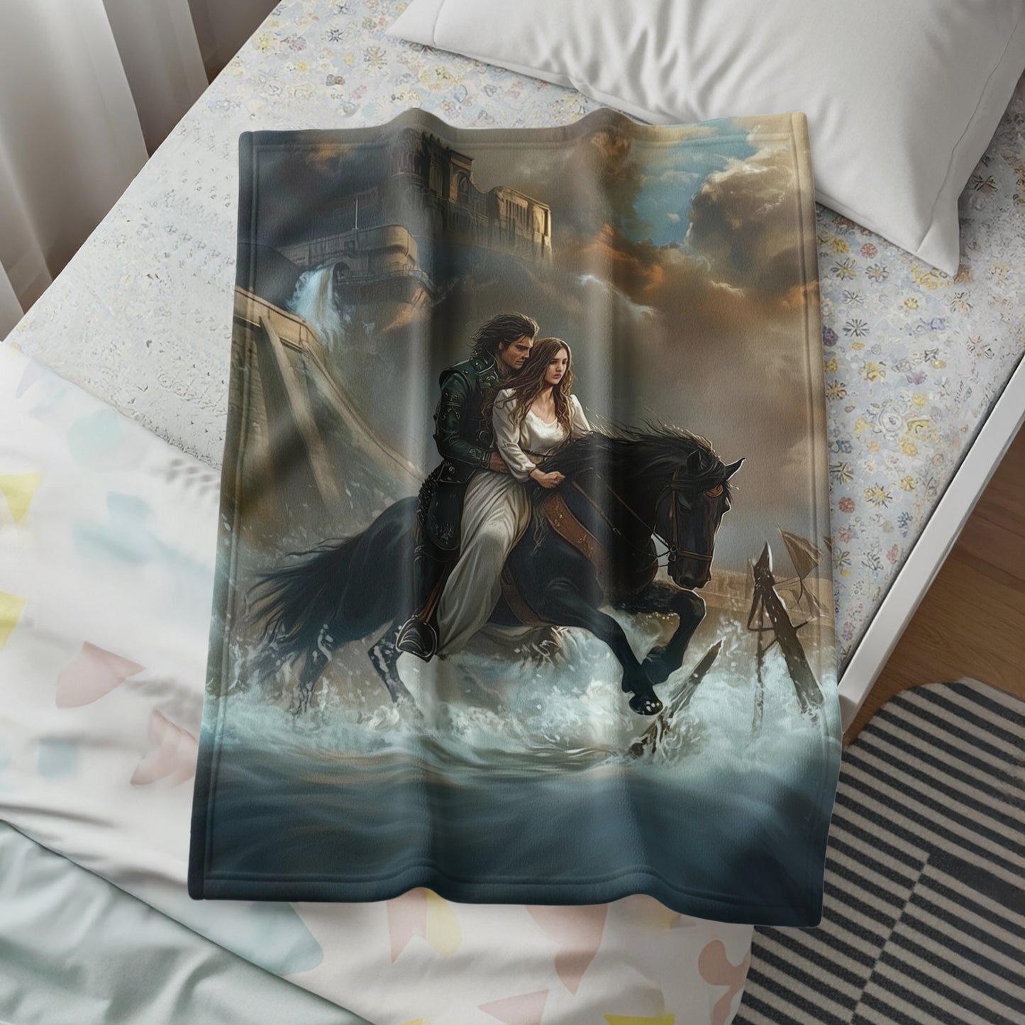 Romantic Couple on Horse Adventure Blanket