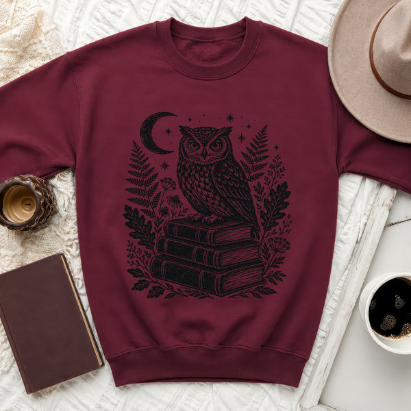 Enchanted Sage Owl Sweatshirt in Maroon