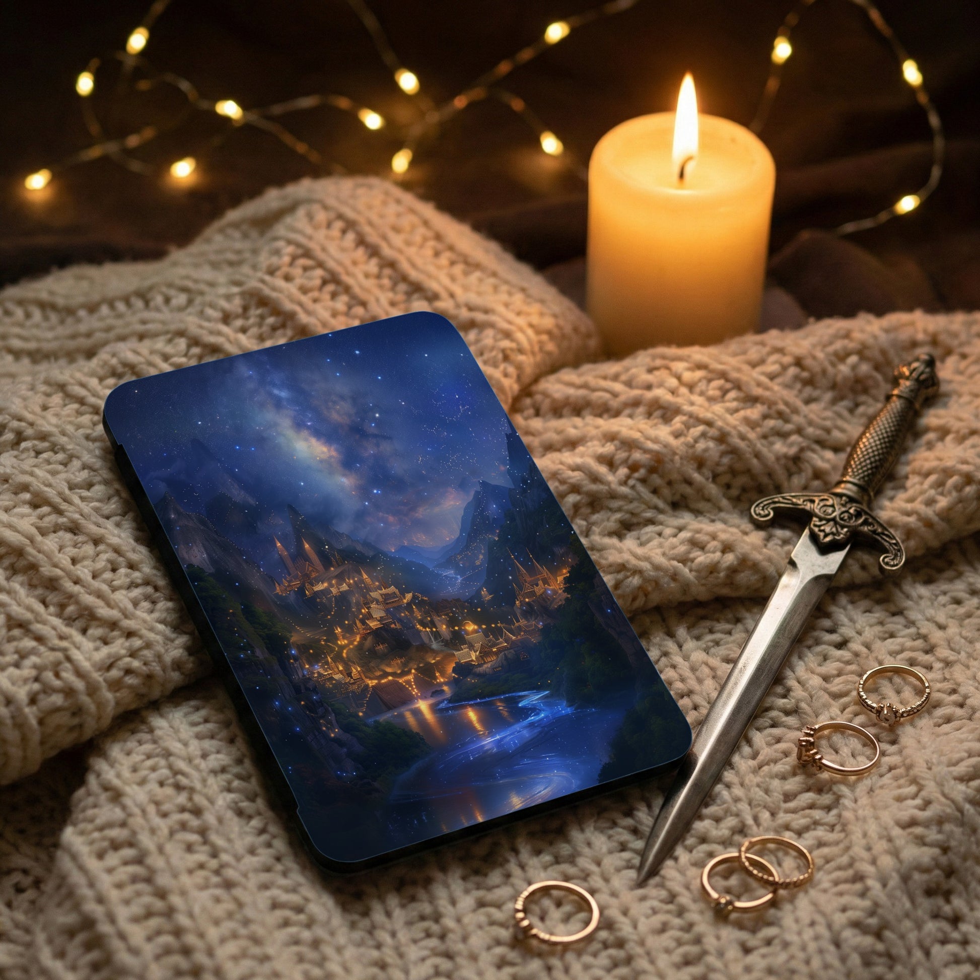 Mystical Night City Mountains River Starry Sky product type