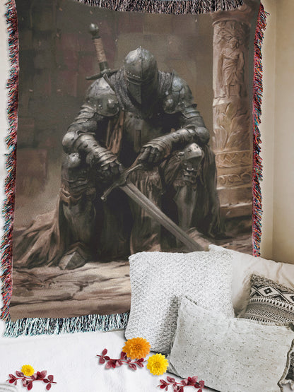 ⚔️ The Contemplative Knight Woven Tapestry Blanket