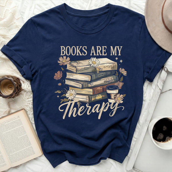 Books Are My Therapy Tee in Navy