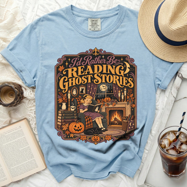 Reading Ghost Stories Tee in Chambray