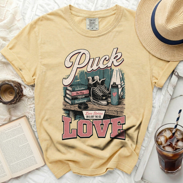 Puck Love Vintage Hockey Story Tee in Butter