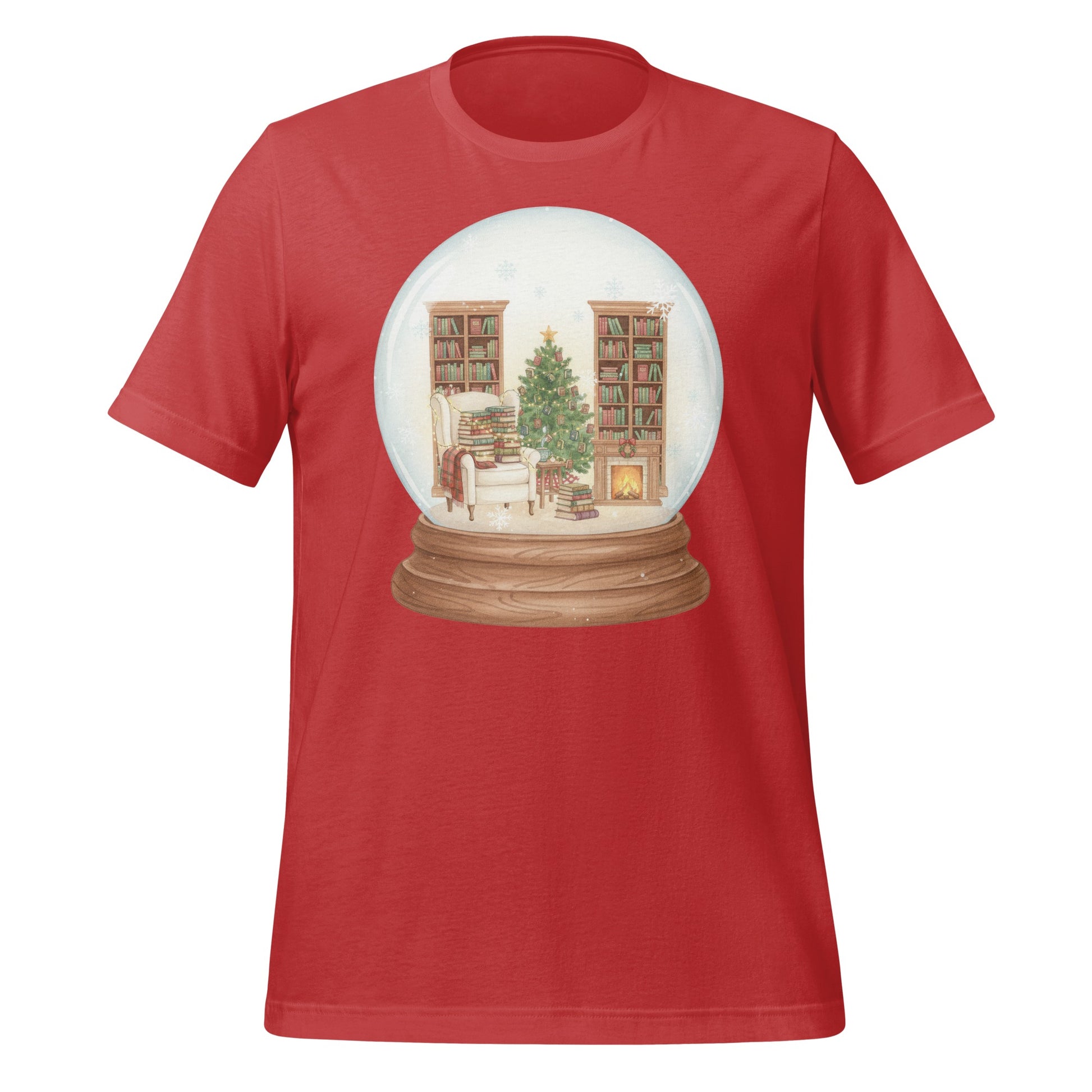 Cozy Holiday Snow Globe Print Red T-shirt