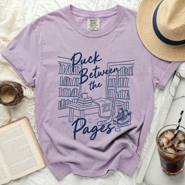 Puck Between the Pages Hockey Tee in Orchid