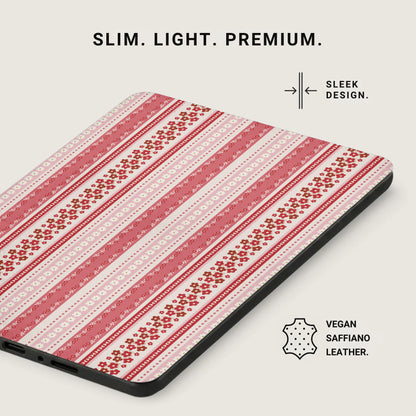 Pink and White Striped Sleek Premium Vegan Saffiano Product