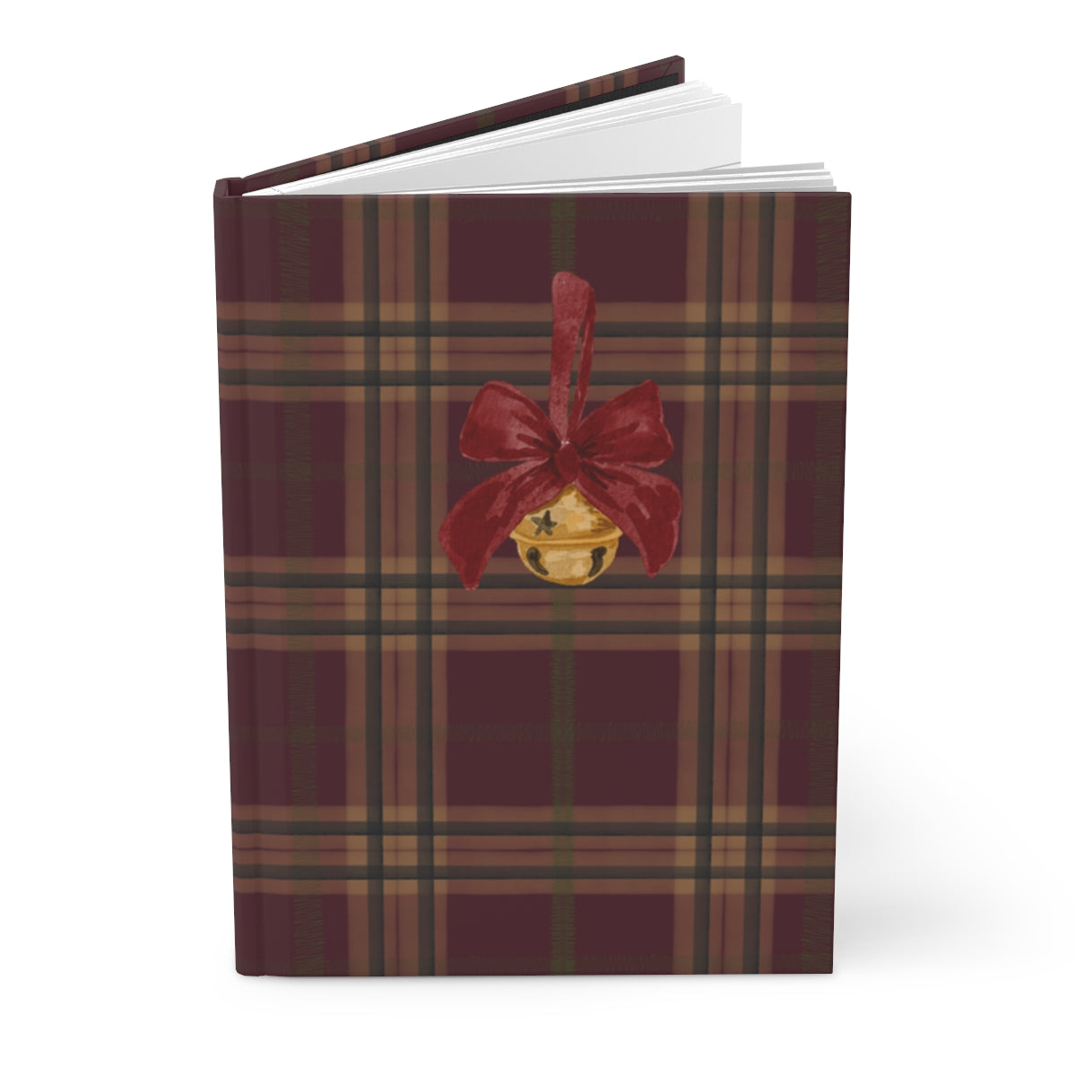 Festive Christmas Plaid Notebook with Bell Design