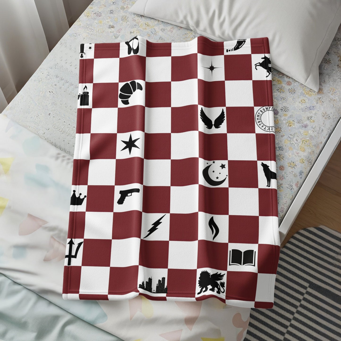 Red and White Checkerboard Patterned Blanket
