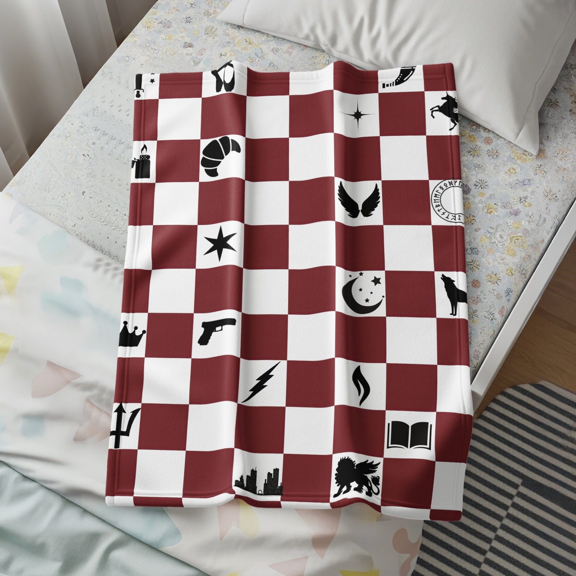 Red and White Checkerboard Patterned Blanket