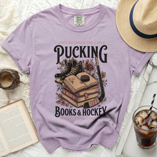 Pucking Books & Hockey Tee in Orchid